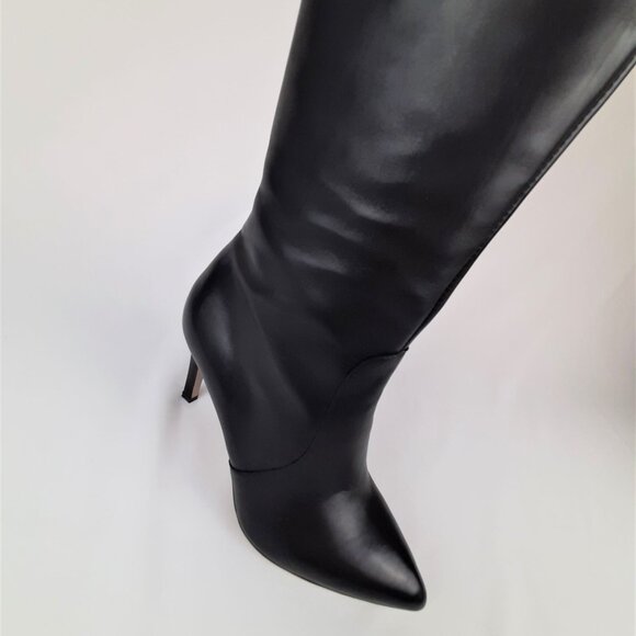 Basic Black Leather Heeled Boots - Picture 7 of 9